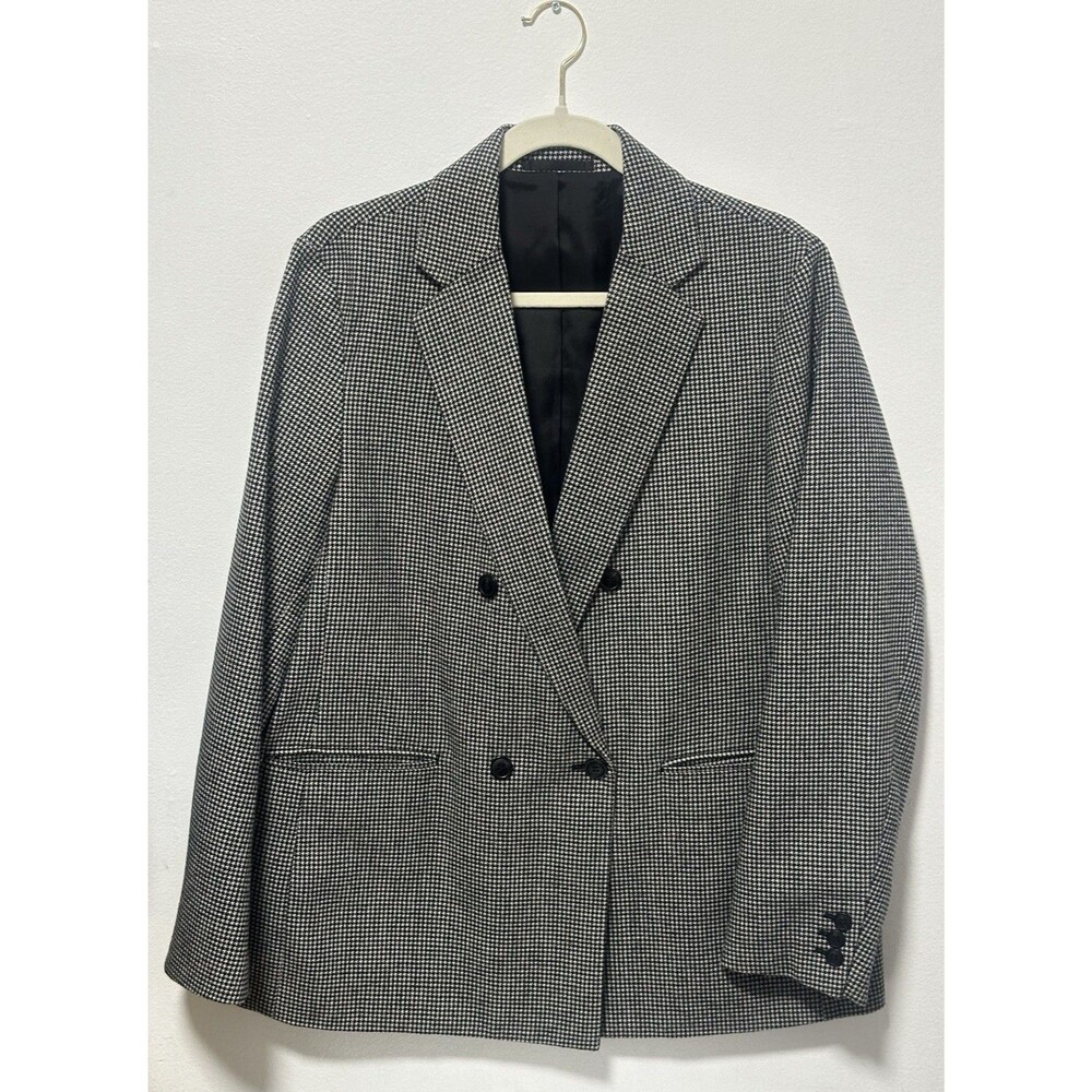 UNIQLO Womens Houndstooth Double Breasted Blazer Jacket Large Classic Wool Blend